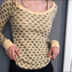 FREE PEOPLE ~ flowers waffle long-sleeve T shirt